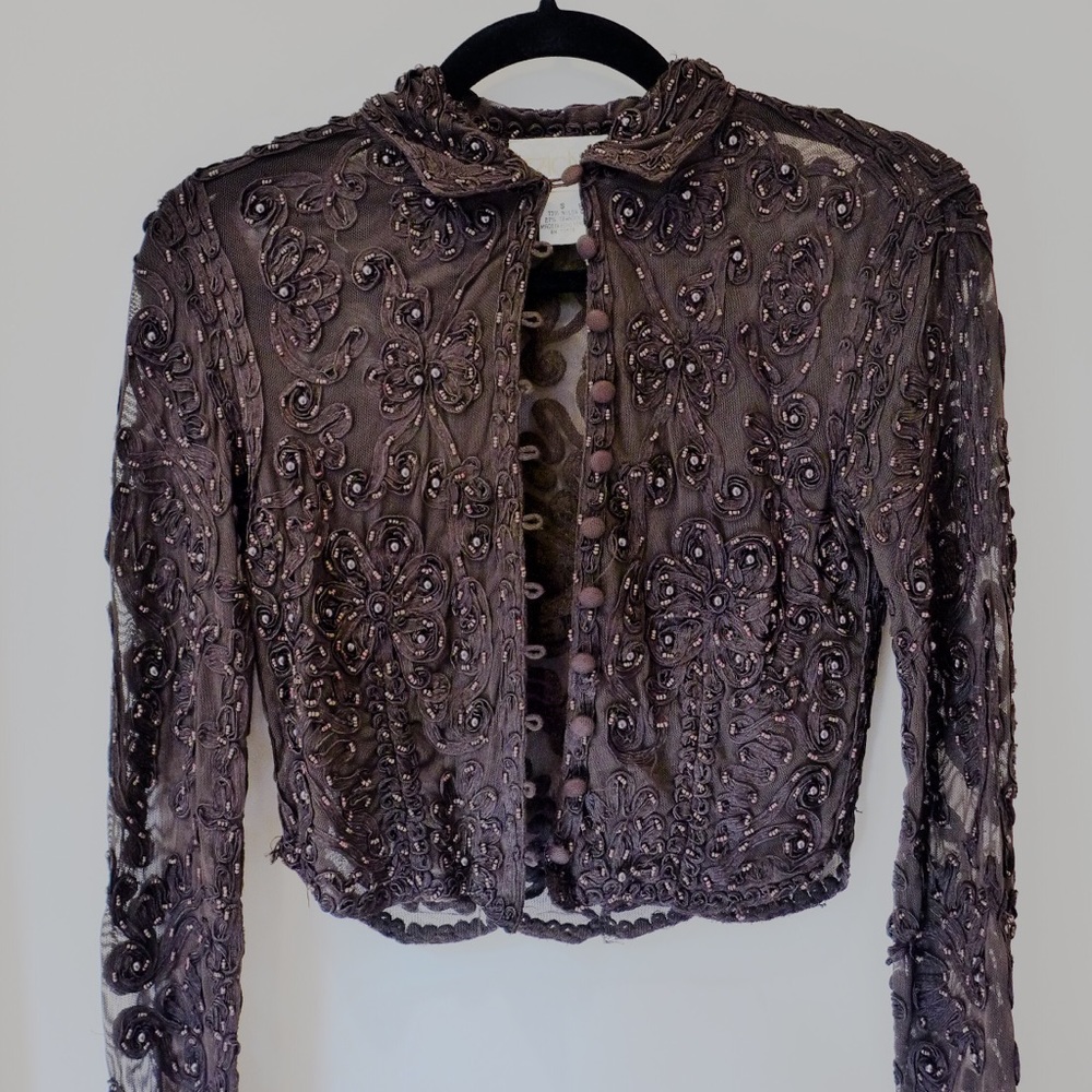 CACHE y2k Brown Button Embroidered/Beaded Sweater
